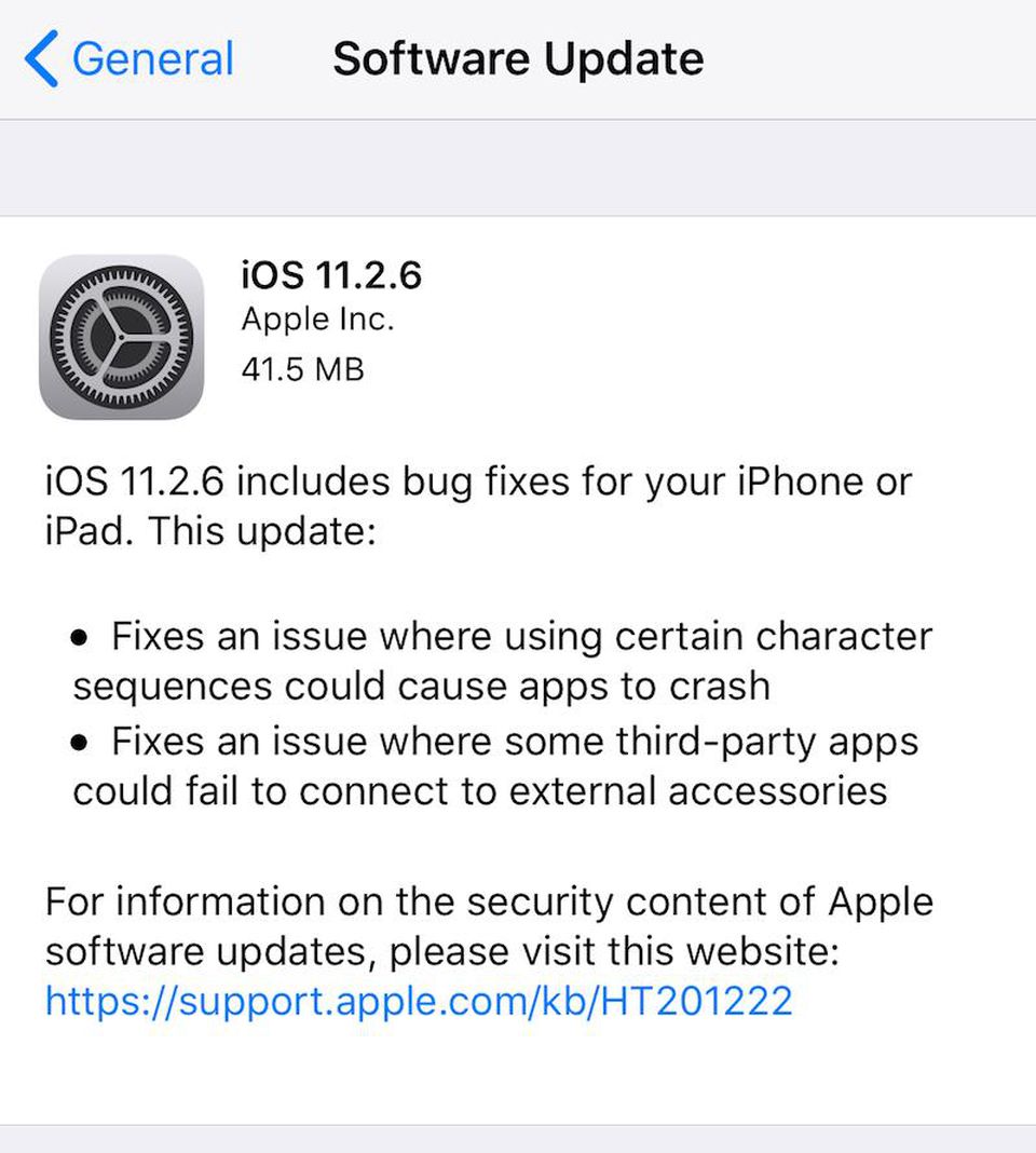 Apple Releases Important iOS 11.2.6 Update for Special Character Bug [source: forbes]