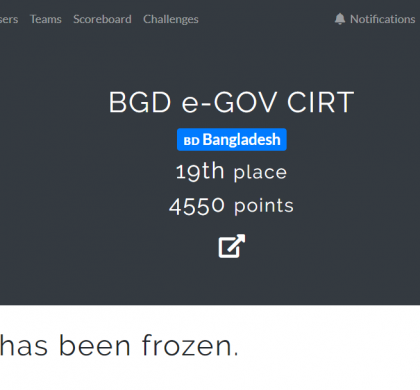 FIRST Annual CTF-2020: BGD e-Gov CIRT Secured 19th Place