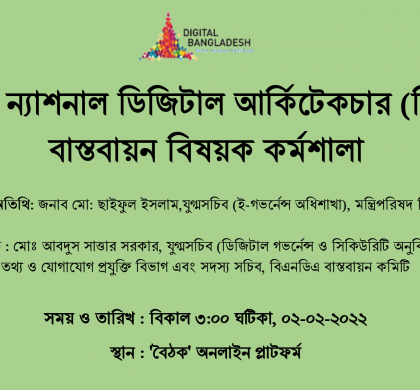 বাংলাদেশ ন্যাশনাল ডিজিটাল আর্কিটেকচার (বিএনডিএ) বাস্তবায়ন বিষয়ক কর্মশালা